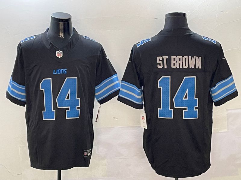 Men Detroit Lions 14 St Brown Black three generations 2024 Nike Limited NFL Jersey style 0102